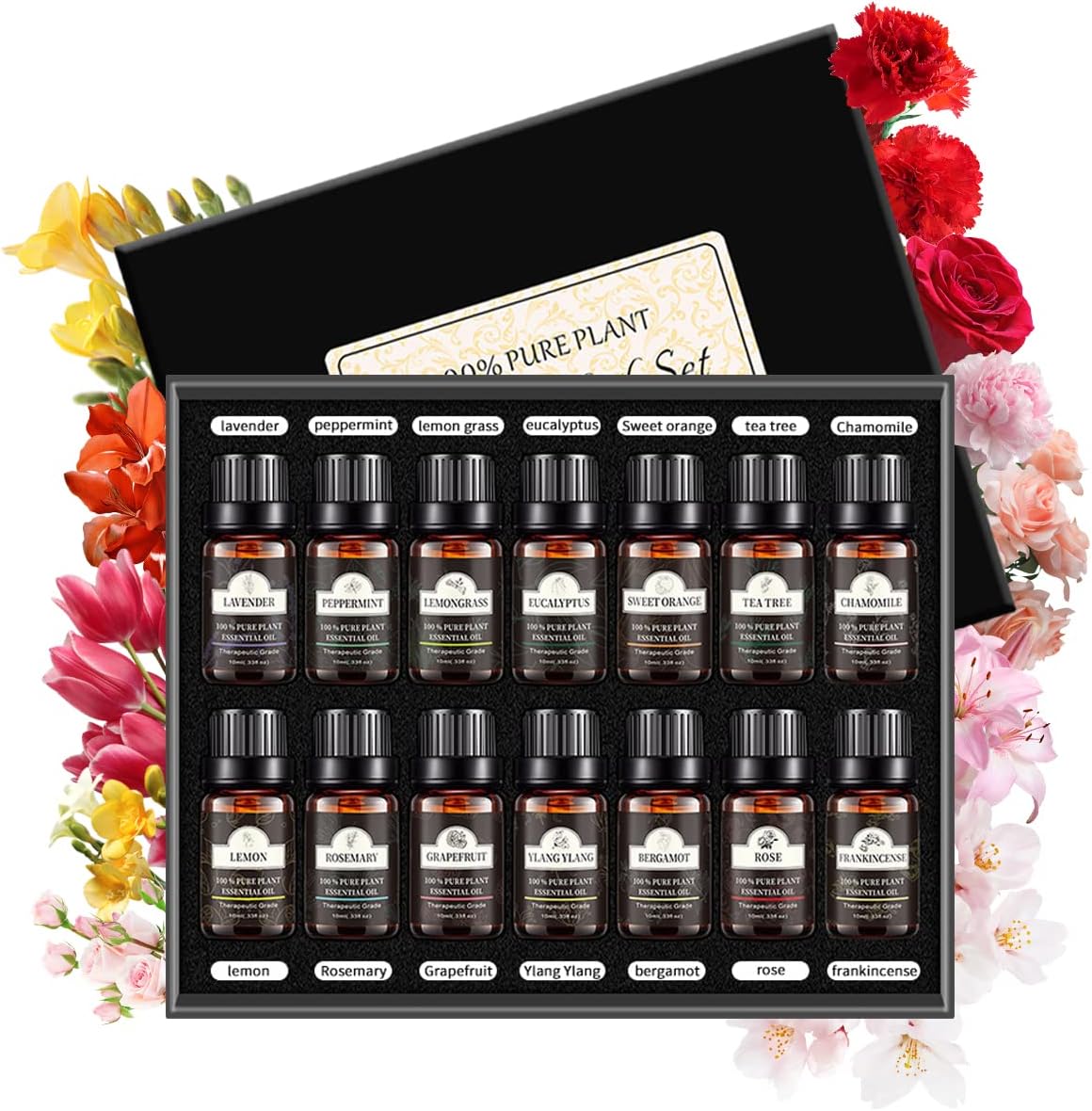 Essential Oils 100% Natural Pure Plant Fragrance Oil Kit 14pcs Top Aromatherapy Oils Gift Set Multi Scented Oil Long Lasting for Humidifier Diffuser Massage Candle & Soap Making Skin Hair Care(10ml)