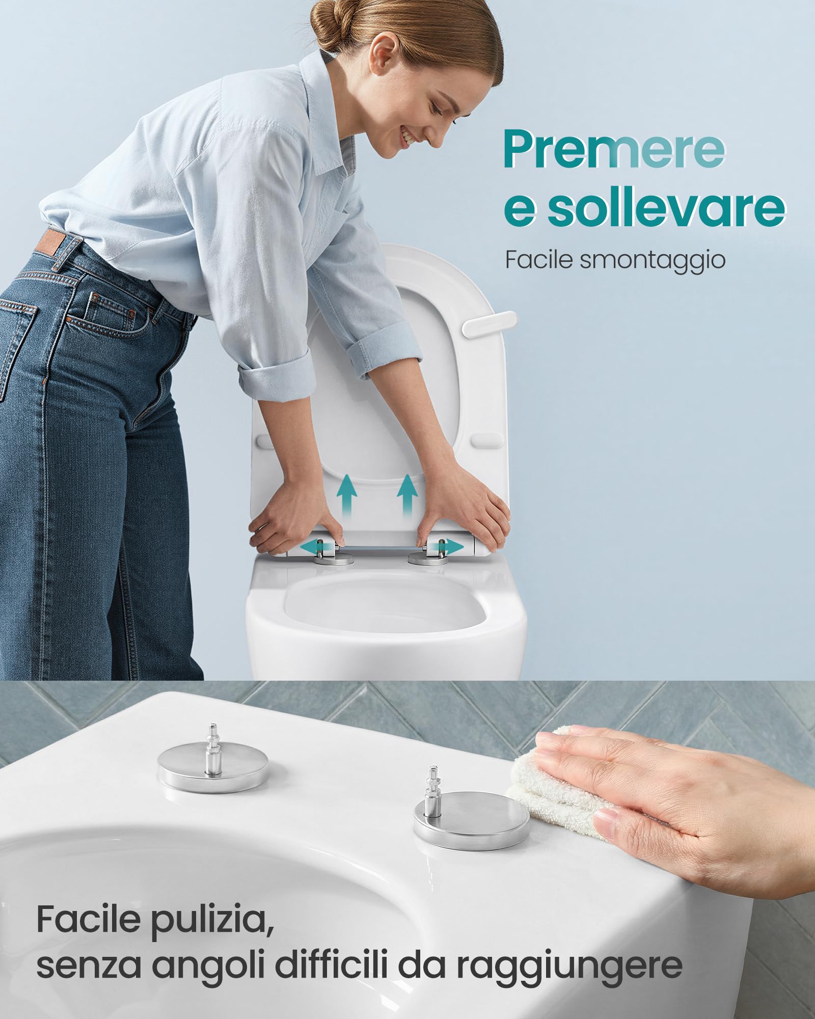 SONGMICS Sedile WC a Forma di D Lungo, Copriwater a Chiusura Rallentata, Sgancio Rapido, Asse WC Universale Facile da Montare, Sedile Water in Urea-duroplast, Regge 300 kg, Bianco BTL102WZ01