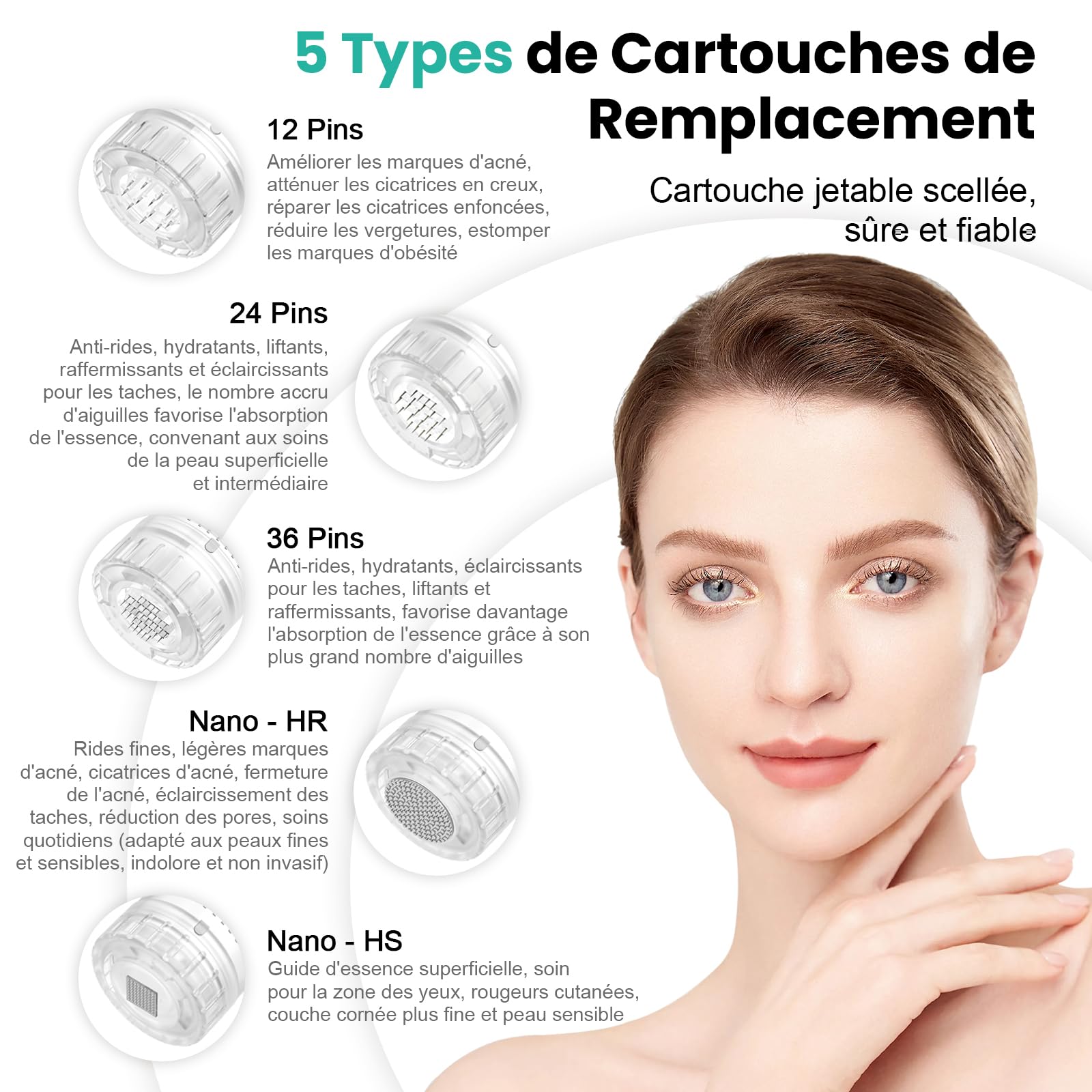 10 Pièces Hydra. Pen H3 Cartouches Nano-HS - 100% Original Hydra. Pen H3 Aiguilles Nano-HS - Pour l'Administration d'Essence, les Soins des Yeux, les Rougeurs Cutanées et les Peaux Sensibles