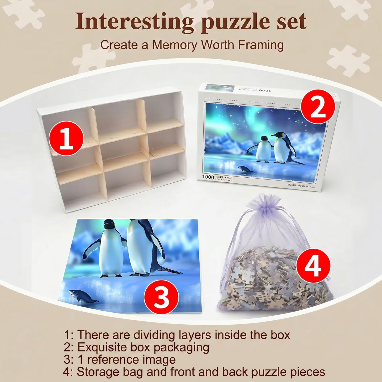 pinguino aurora-2 Puzzle 5000 Pezzi per Adulti, Puzzle in Legno - Collezione Classica con Poster Incluso - Sfida di Concentrazione e Passatempo Antistress, Gioco per Famiglia, 156 x 105 cm f0-828