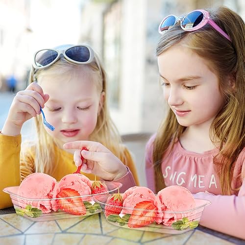 Miniatura 5 de Rtteri 100 platos de plátano divididos de 12 onzas desechables para helados, cuencos de plástico PET transparente, bandeja para platos de fiesta,