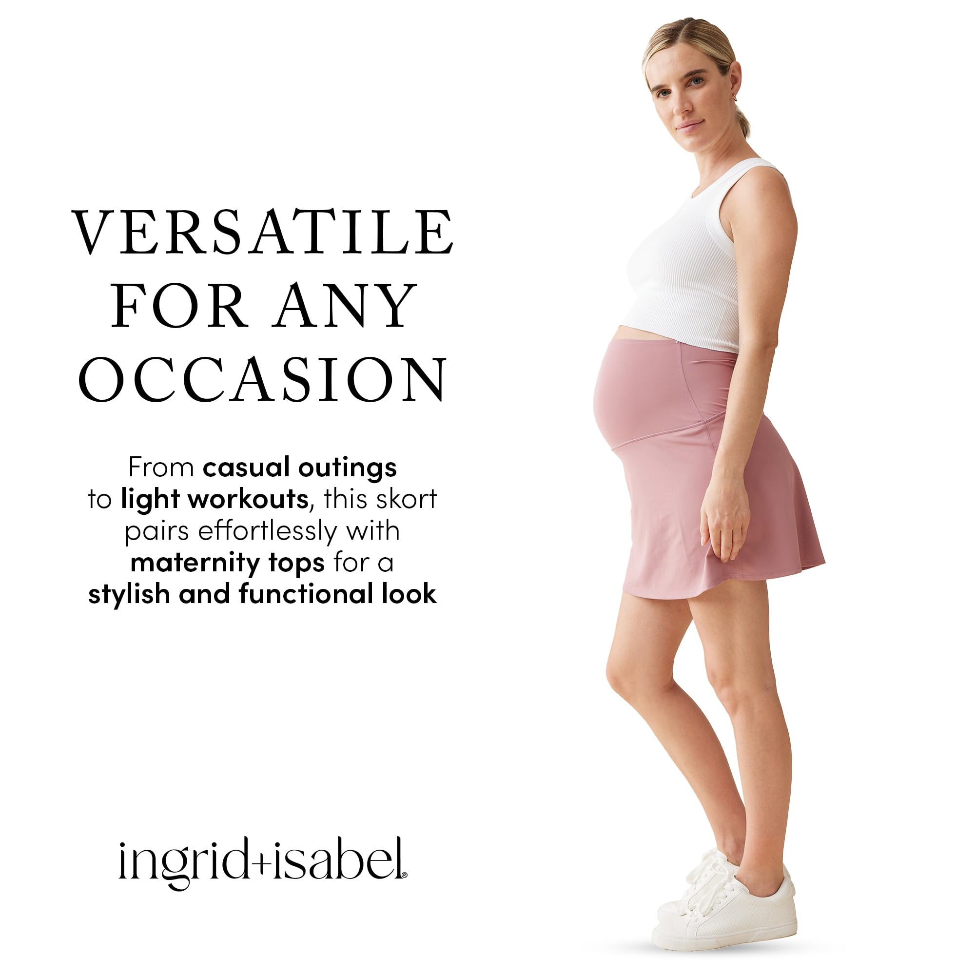 Ingrid & Isabel Basics Active Umstands-Skort | Hoch taillierter Schwangerschaftsrock mit integrierten Shorts und Taschen