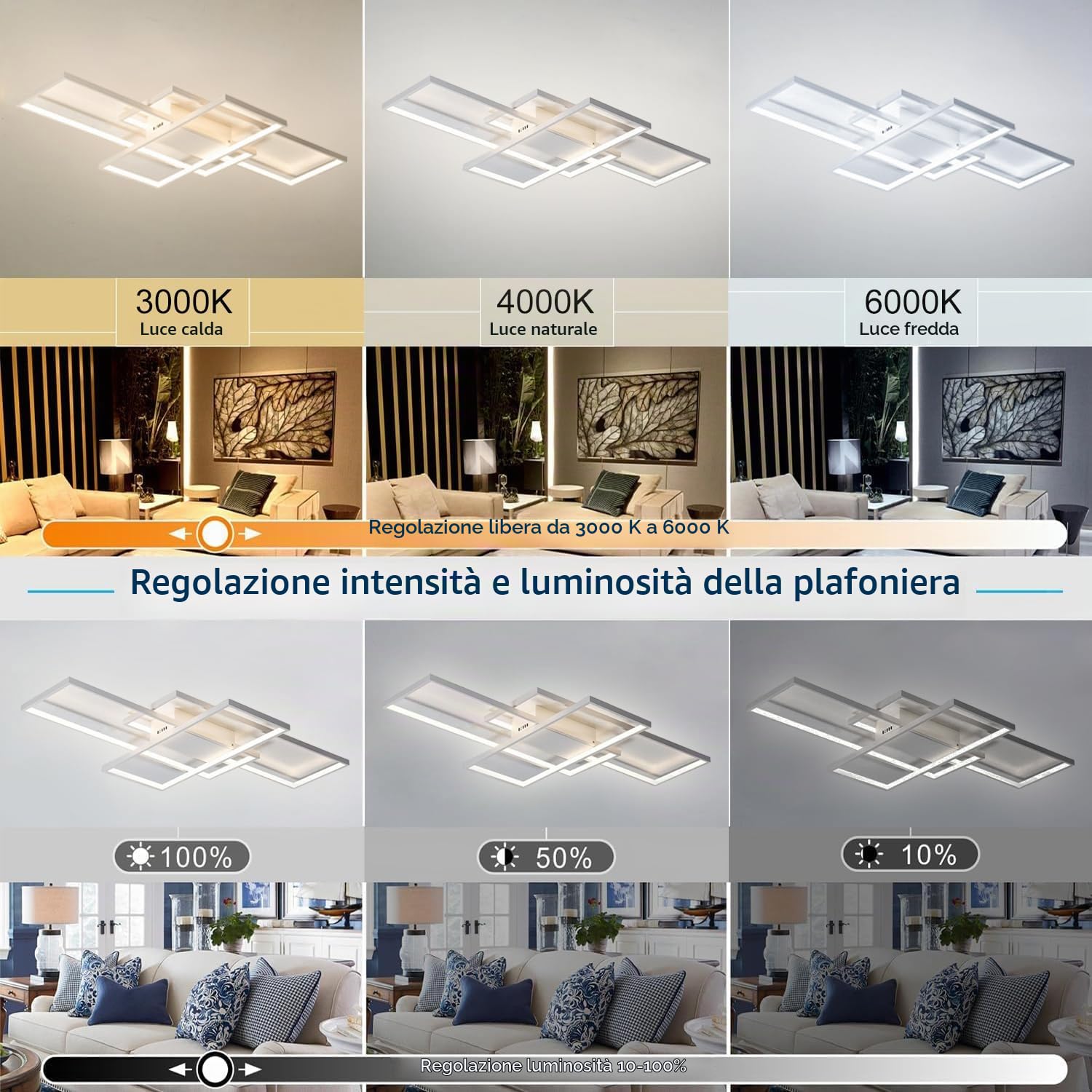 TYJY Plafoniera LED Soffitto 105W Dimmerabile, 140cm Lampadario Soggiorno | Moderno Plafoniera Bianco Rettangolare con Telecomando, 3000K-6000K, Funzione Memoria, per Soggiorno, Camera da Letto, Cucina