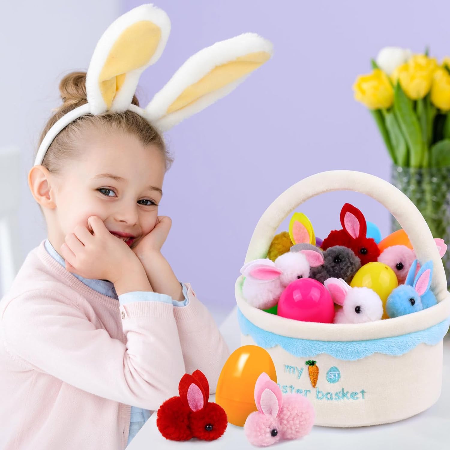 24 Pack Prefilled Easter Eggs Fillers for Kids with Bunny Plush Toys, Colorful Filled Easter Eggs Stuffers, Easters Egg Filled with Toys for Kids Toddler Teens Boys Girls