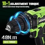 WORKBLESS 21V Ensemble de perceuses, perceuse sans fil avec batterie et chargeur, 3/8'' Keyless Chuck, vitesse variable, réglage du couple 18+1 et 28pcs Ensemble d'outils pour Bits(vert)