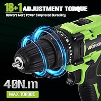 Vista 4 de WORKBLESS Juego de Taladro Eléctrico de 21V, Taladro Inalámbrico con Batería y Cargador, Portabrocas sin Llave de 3/8'', Velocidad Variable
