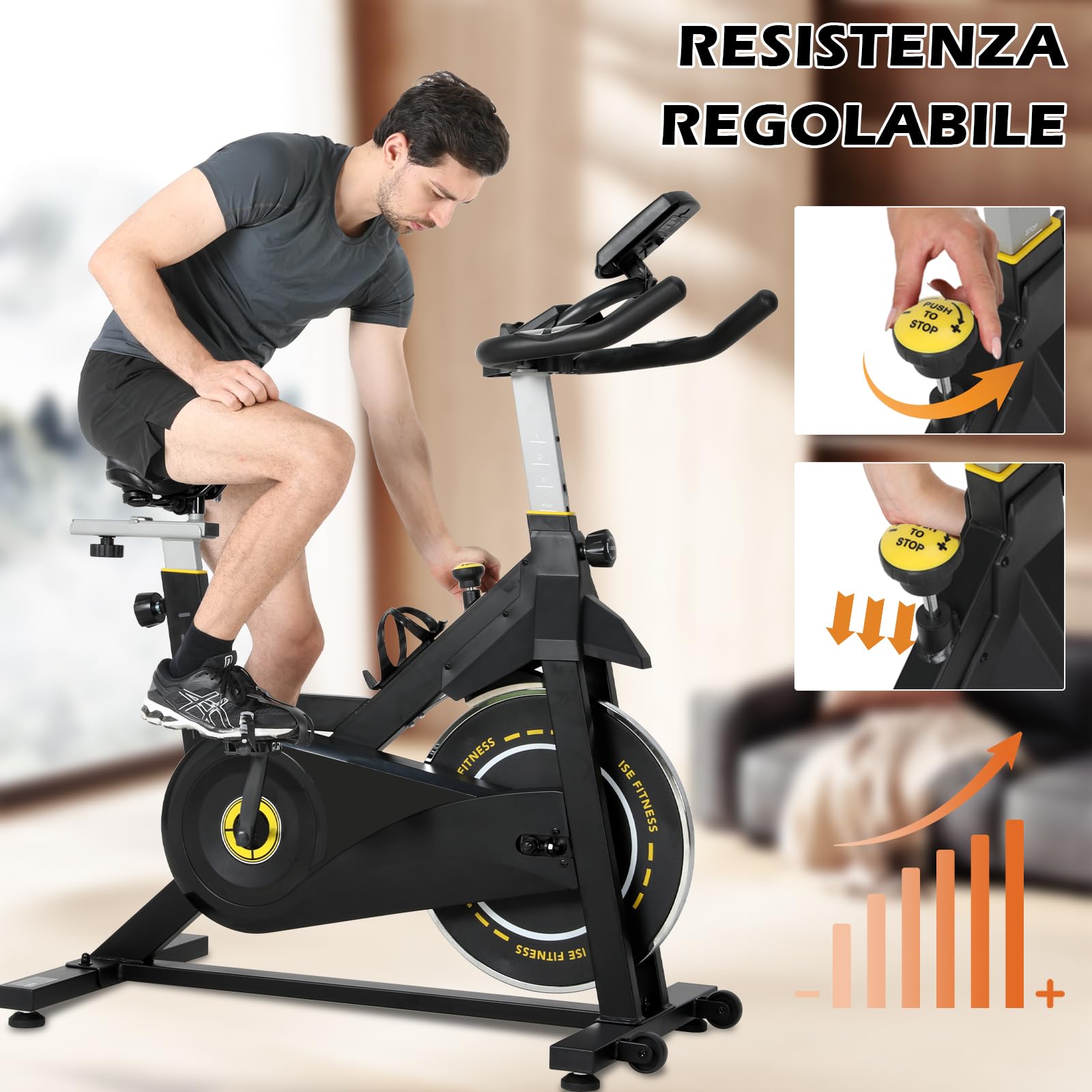 ISE Cyclette da Casa con Resistenza Regolabile, Cyclette per Casa Professionale con Schermo LCD Supporto per Smartphone Exercise Bike per Palestra a Casa
