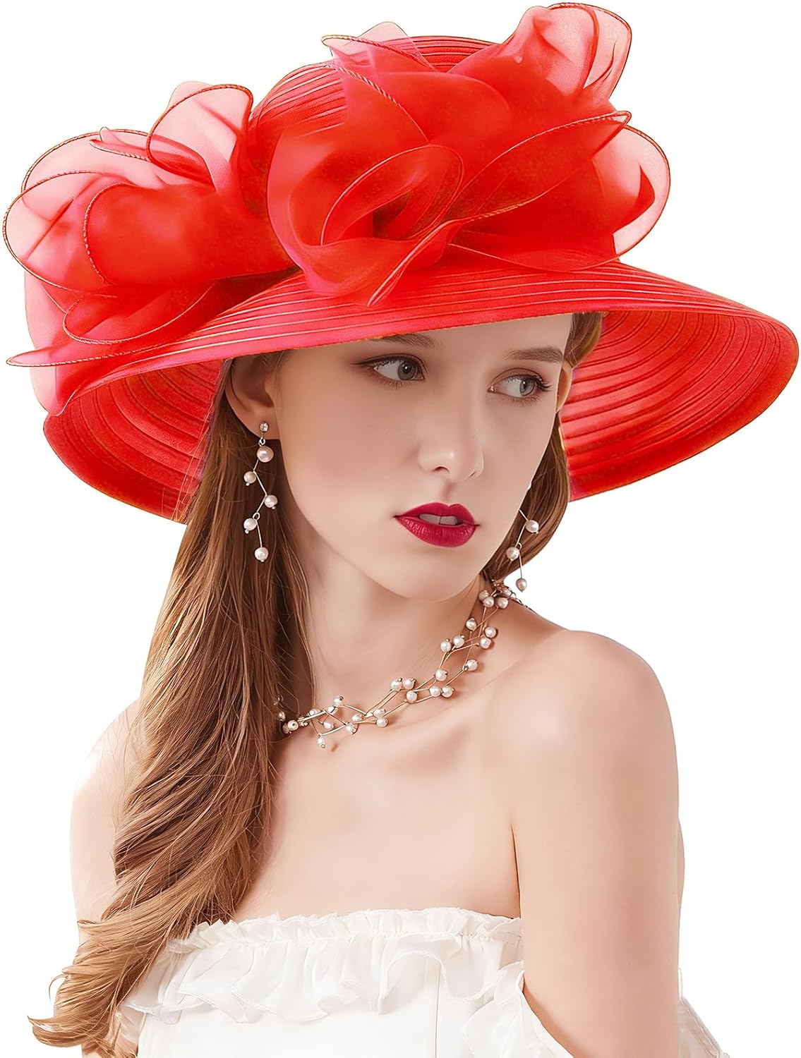 Z&X Organza Church Fascinator Wedding Tea Party Derby Hats for Women Flower Wide Brim Sun Hats
