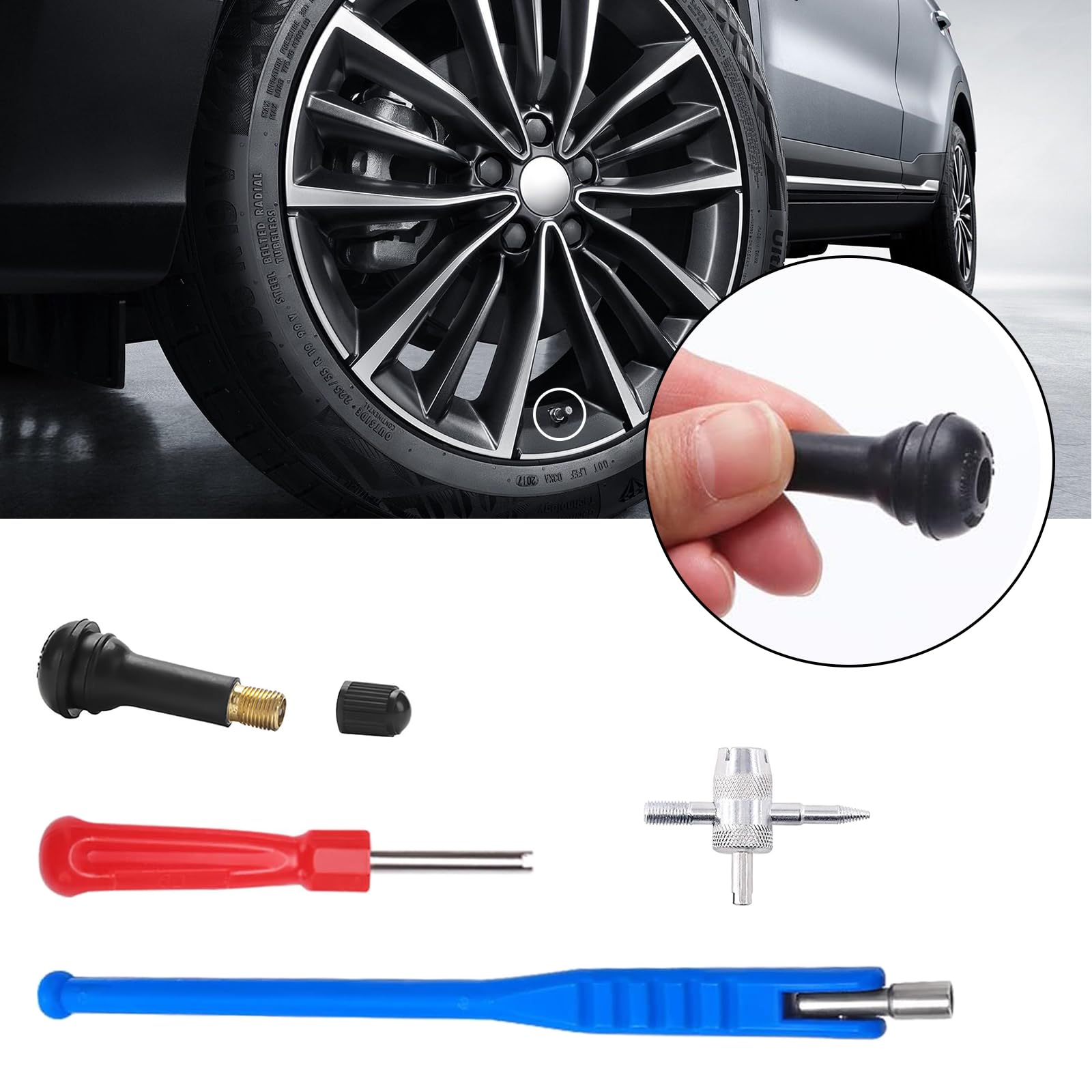 JGmotorfi Kit Outils Valve Pneu 13 Pièces - Changement Rapide Pour Voiture, Moto, VTT Et Camion