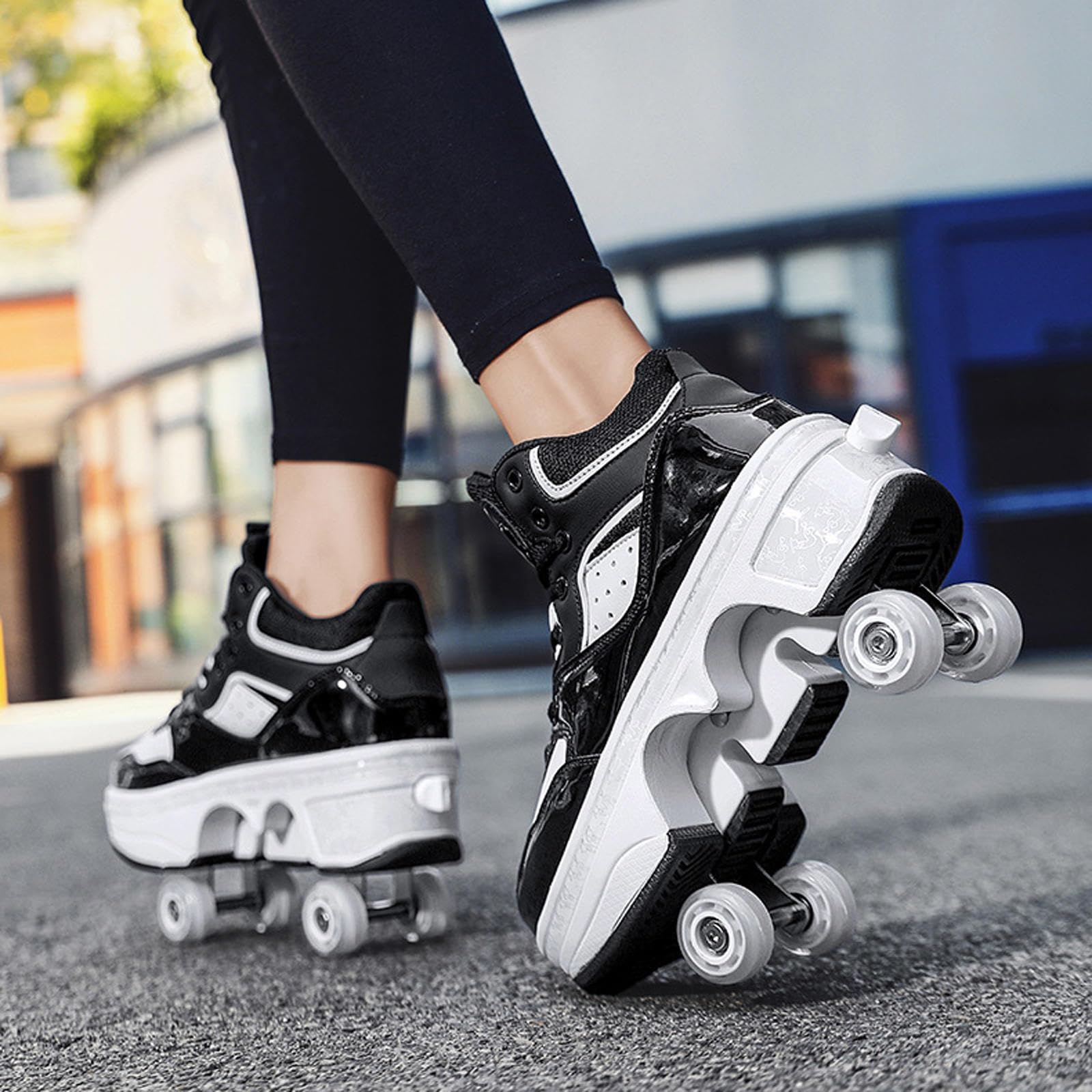 Chaussures de Patin à roulettes, Chaussures de Sport Multifonctions 2 en 1 avec Roues, Chaussures de Patin à roulettes escamotables Skateboard Roller Shoes