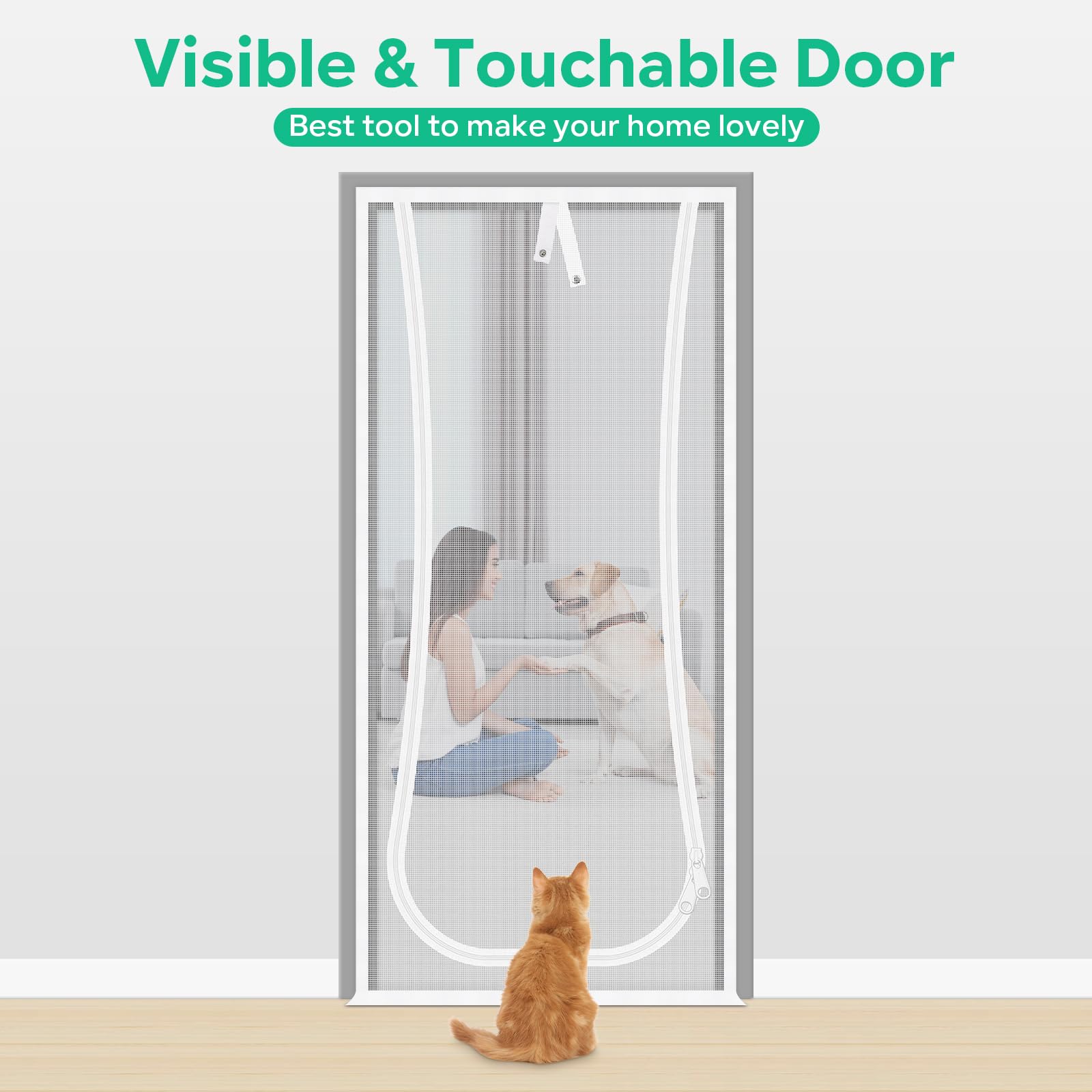 MYPIN Porta Zanzariera per Gatti, 91X208cm con Cerniera per Soggiorno, Camera da Letto, Cucina, Terrazza