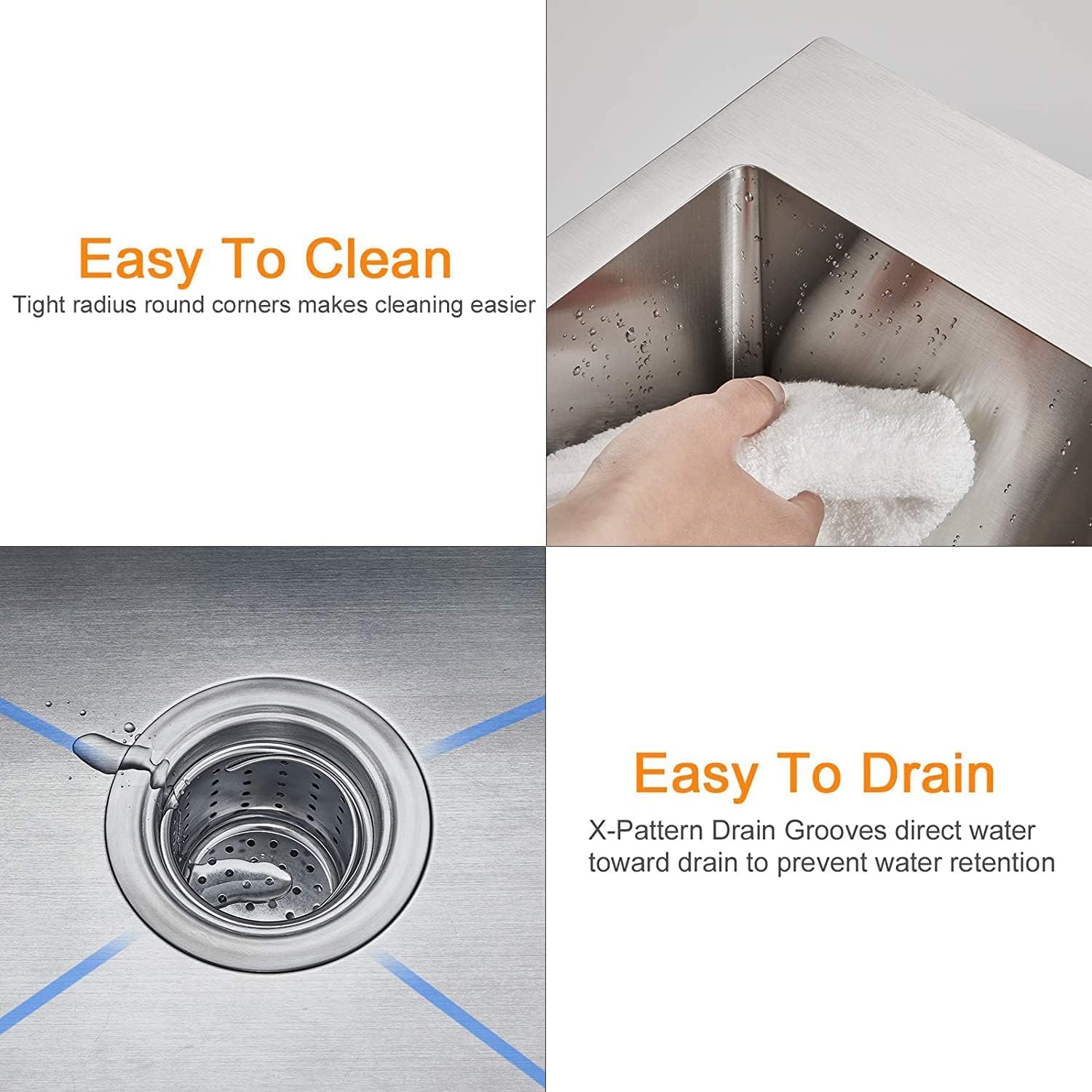 MESIDA 15 Inch Single Bowl Kitchen Sink SUS304 Undermount Stainless Steel Kitchen Sink (15 x 15 x 8 Inch)