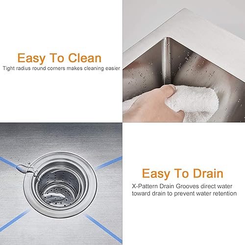 Miniatura 6 de MESIDA Fregadero de cocina de acero inoxidable SUS304 de 15 pulgadas con un solo tazón (15 x 15 x 8 pulgadas)