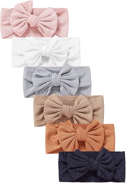 Newborn Baby Girl Headbands Newborn Headbands for Girls Baby Headbands Hair Bands Baby Essentials for Newborn Girl Baby Headband Hair Bows Soft Cute Headwear Hair Accessories for Toddlers (6pcs-D)