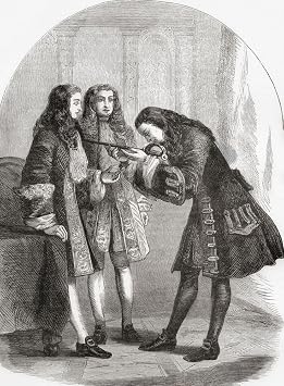 Archduke Charles claimant to the Spanish throne after the death of Charles II in 1700 presents his sword to the Duke of Marlborough who had been commissioned by Queen Anne to present his congratulations. Charles VI right 1685 O1740. Holy Roman Emperor and ruler of the Austrian Habsburg Monarchy. General John Churchill 1st Duke of Marlborough 1st Prince of Mindelheim 1st Count of Nellenburg Prince of the Holy Roman Empire 1650 O 1722. English soldier and statesman. From Cassells Illustrated History of England published c.1890. Poster Print by Ken Welsh 12 x 17