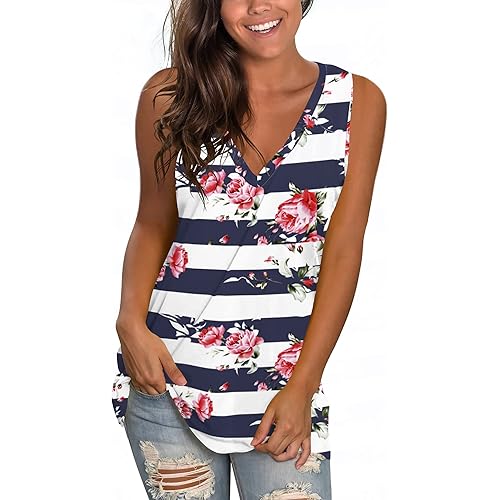 SAMPEEL Womens Summer Tank Tops Basic Tanks V Neck Sleeveless T Shirts Side Split