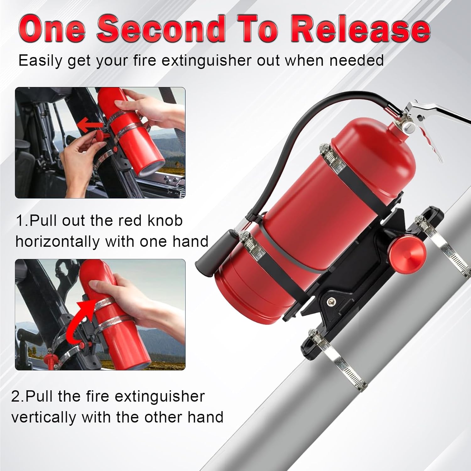 Quick Release Fire Extinguisher Mount Bracket for Jeep Wrangler TJ JK JL JKU Polaris RZR Ranger Cam-Am X3 Universal- Aluminum Adjustable Roll Bar Fire Extinguisher Bracket