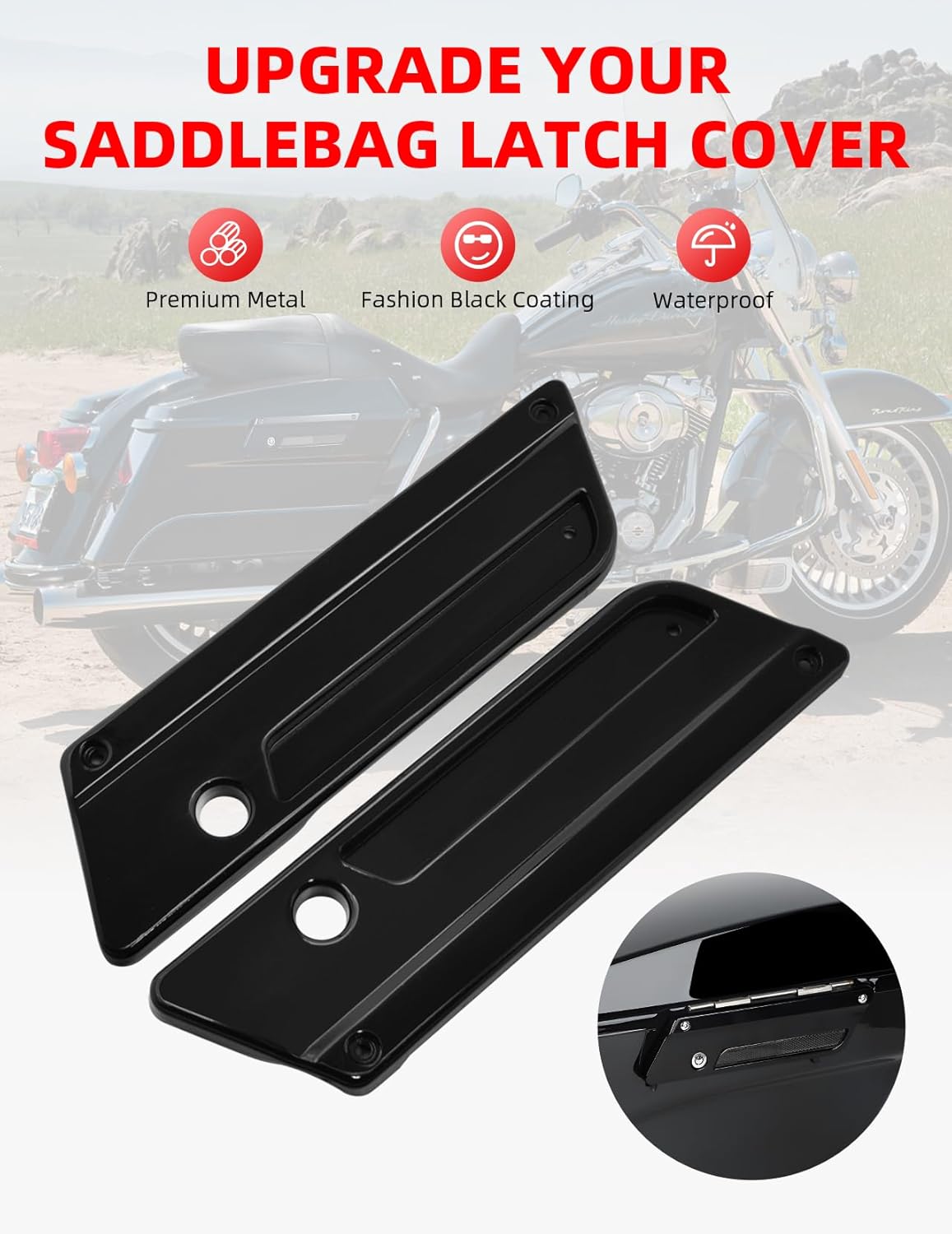 Amazicha Saddlebag Hardware Kit, Hard Bag Latches Covers, Red Reflectors, Rubber Cushion, Locks Set 1993-2013 Compatible for Harley Touring Street Glide Electra Glide Road Glide Road King