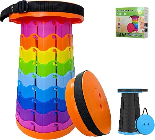 Miniatura 8 de Jakuva Taburete de viaje mejorado para campamento, taburete plegable retráctil, taburete telescópico plegable, taburete portátil con carga máxima de