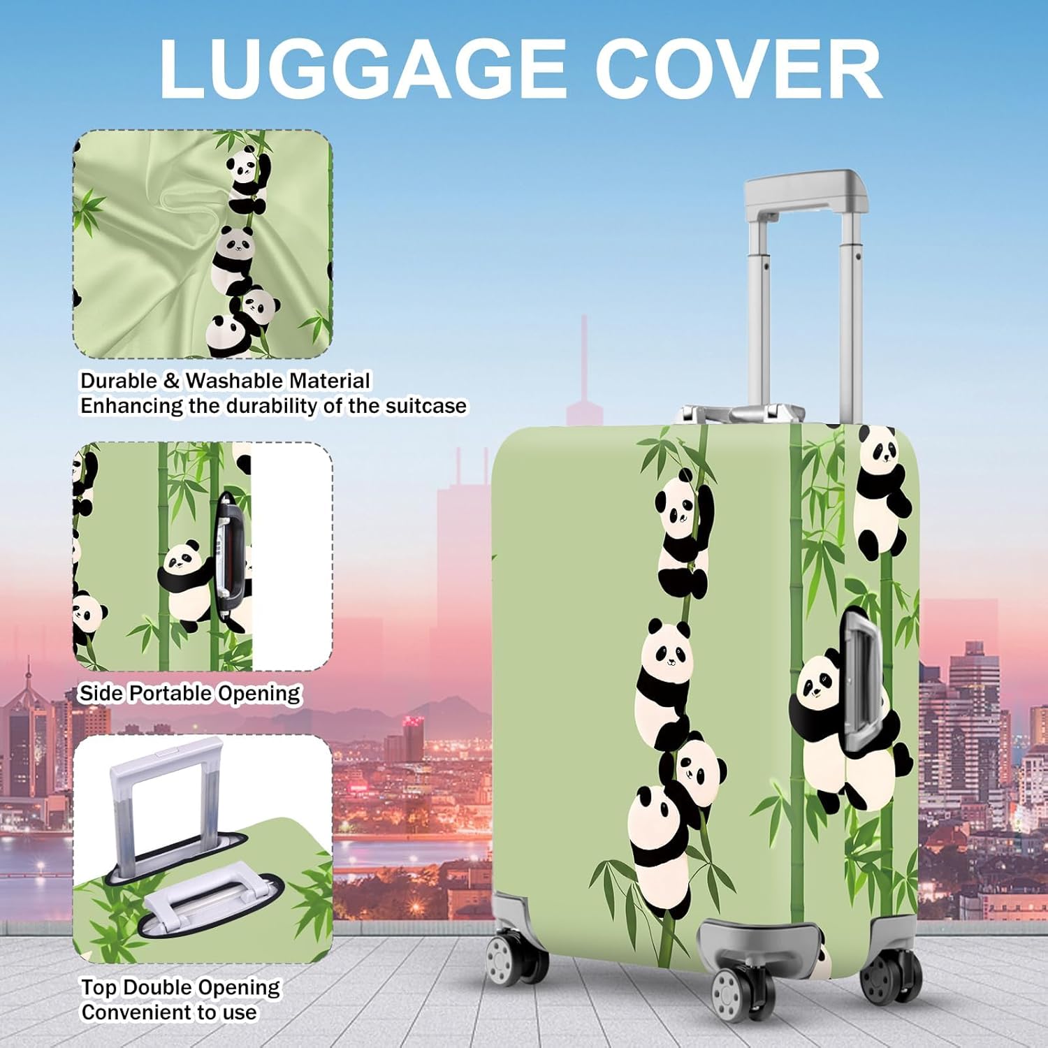ANNA QUEEN Cute Panda Bamboo Luggage Cover, Cartoon Animal Suitcase Protector for 32-34 Inch Luggage