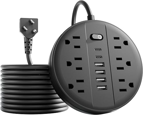Miniatura 9 de Regleta de alimentación con protector de sobretensiones de 5 pies, cable de extensión Chiefway con múltiples tomas, 6 salidas de CA, 4 USB y 2 USB