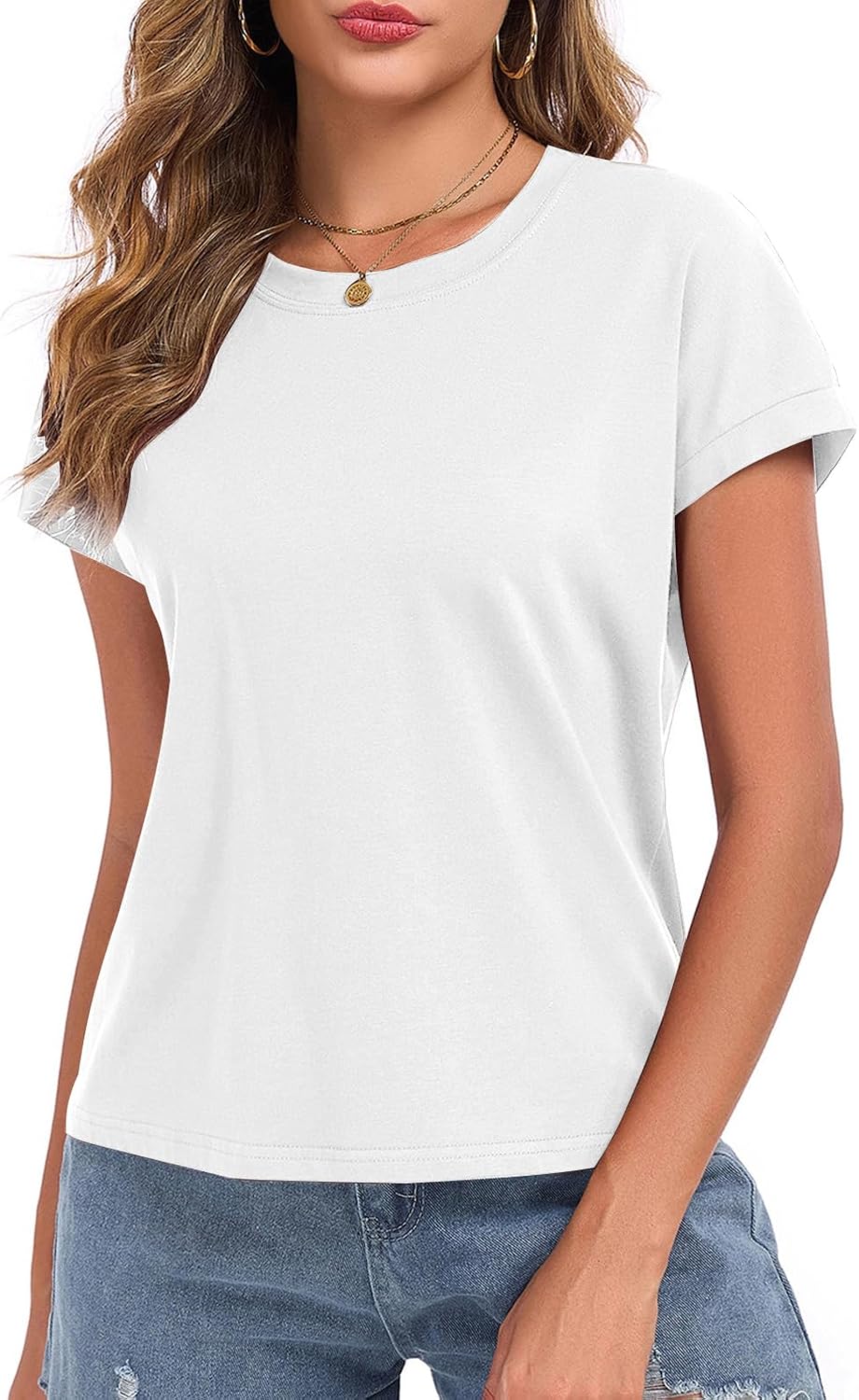 Womens Boxy Tee Shirts Cap Sleeve Crop Tops Cotton Loose Fit T Shirts Crewneck Short Sleeves Casual Summer