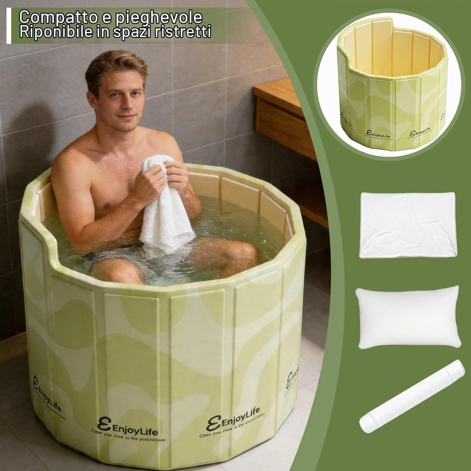 Vasca da Bagno Pieghevole, per Adulti, 80x70 cm (LxA) Vasca Portatile con Schienale Ergonomico a C per Bagno Caldo e Freddo Ideale per Doccia Piccoli Spazi Spa e Bagno di Ghiaccio