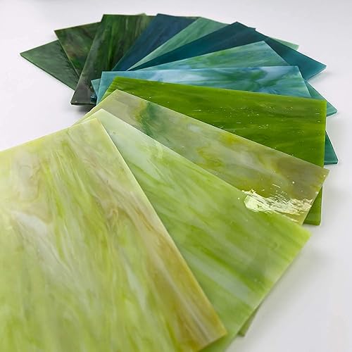 Miniatura 5 de Paquete de 12 hojas de vitrales, azulejos de mosaico de arte catedral de 6 x 4 pulgadas, color verde mezclado