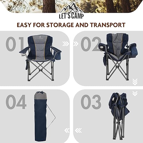 Miniatura 7 de ALPHA CAMP Silla plegable para campamento, silla acolchada de gran tamaño para exteriores con soporte para tazas y bolsa enfriadora, capacidad de