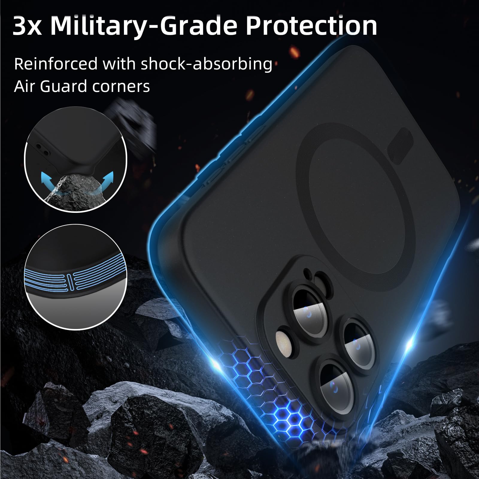 X-level Cover Compatibile con iPhone 16 Pro, Custodia con Mag-Safe Silicone Vetro Temperato Magnetica Slim Ultra Sottile e Anti-Graffio Morbida TPU Anti Scivolo Case per iPhone 16 Pro- Nero