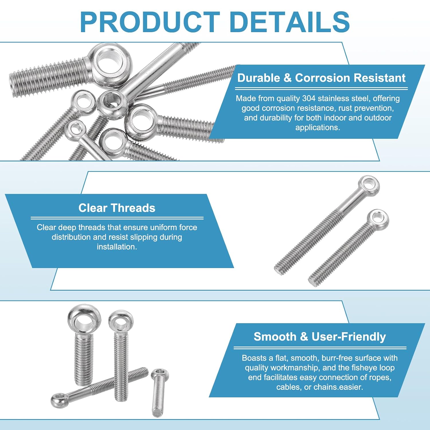 PATIKIL 2 Pcs M20x120mm Shoulder Swing Lifting Eye Bolt, 304 Stainless Steel Metric Half Tooth Thread Fisheye Eye Slip Hole Screw Rigging Bolt Metal Fasteners Screws, Silver Tone