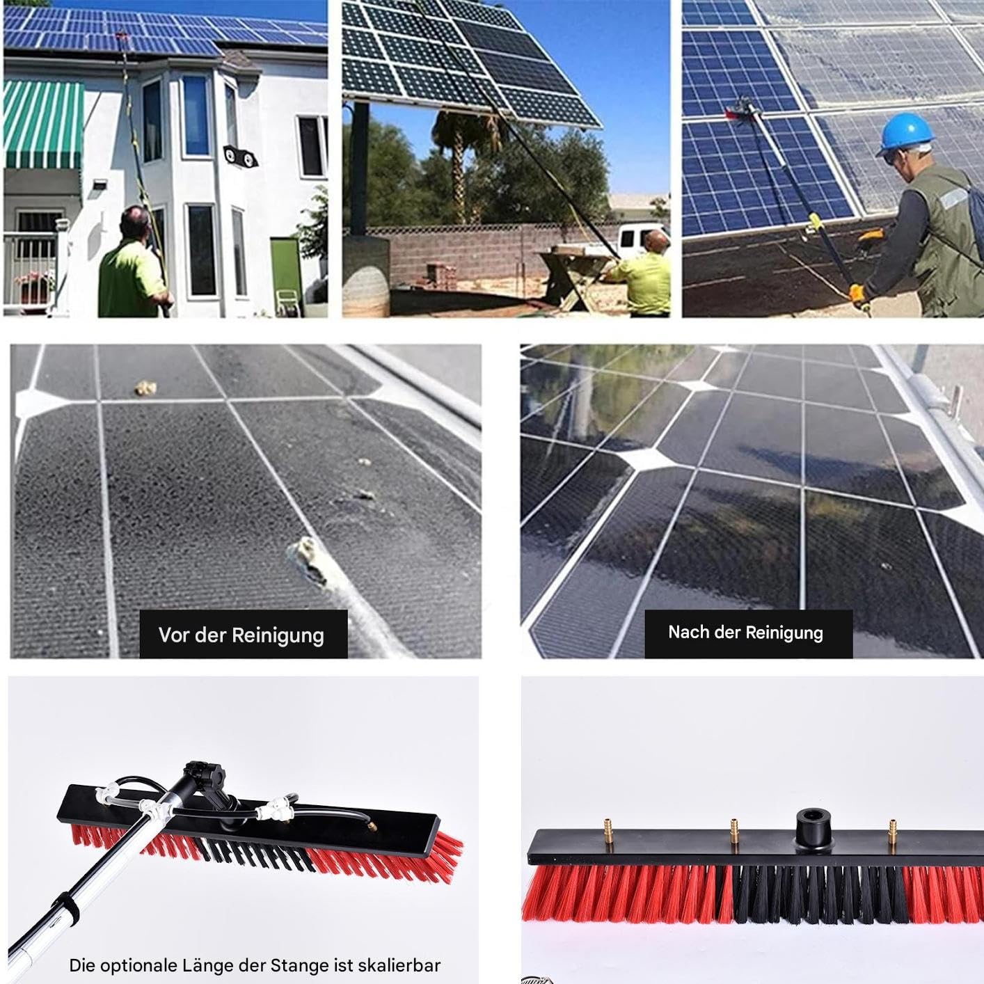 Limpiador de ventanas extensible, limpiador de ventanas de gran alcance, cepillo de lavado con mango telescópico, kit de limpieza de paneles solares, equipo de limpieza de ventanas alto ajustable para