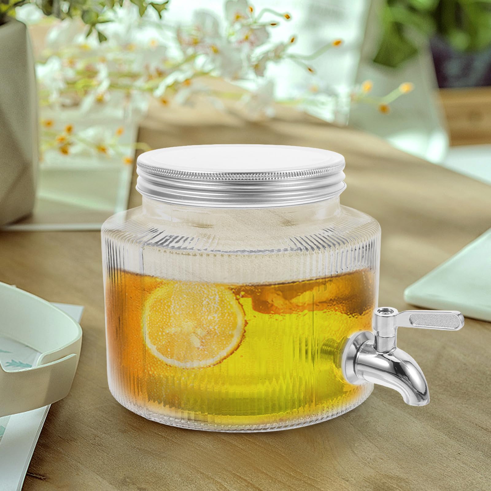 Glas Wasserspender mit Zapfhahn 2, 8l aus Glas und Edelstahl | Glasbehälter mit Hahn für Kühlschrank, Vielseitig Einsetzbar für Saft, Eistee und Limonade, für Party und Zuhause