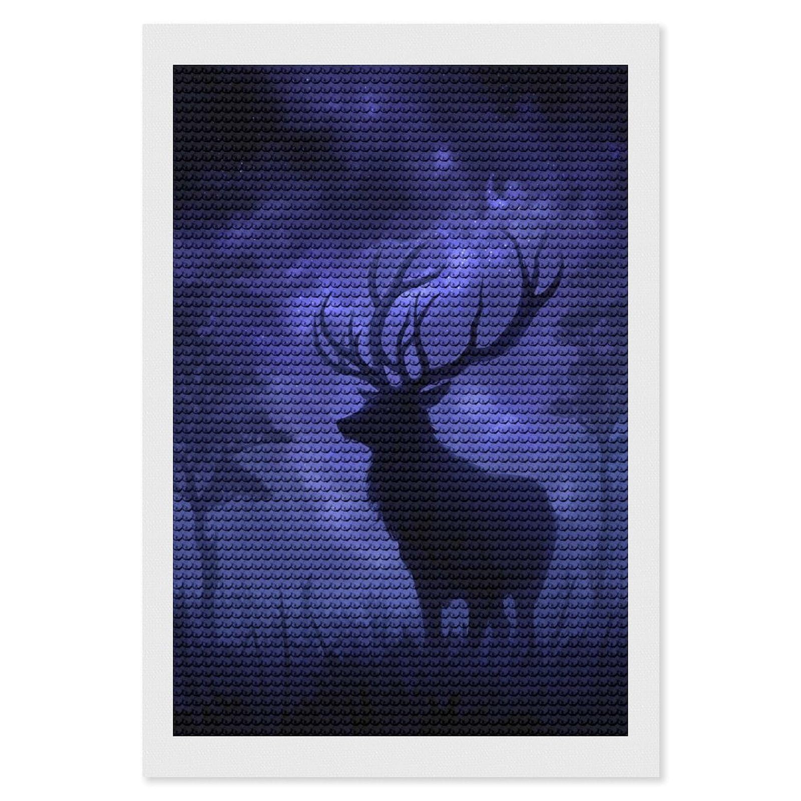 Junmoney Majestic Stag in A Starry Night DIY Diamond Art Canvas Kit 8"x12", Pleasing Wall Art Project, Easy Handmade Project, Living Room Decor