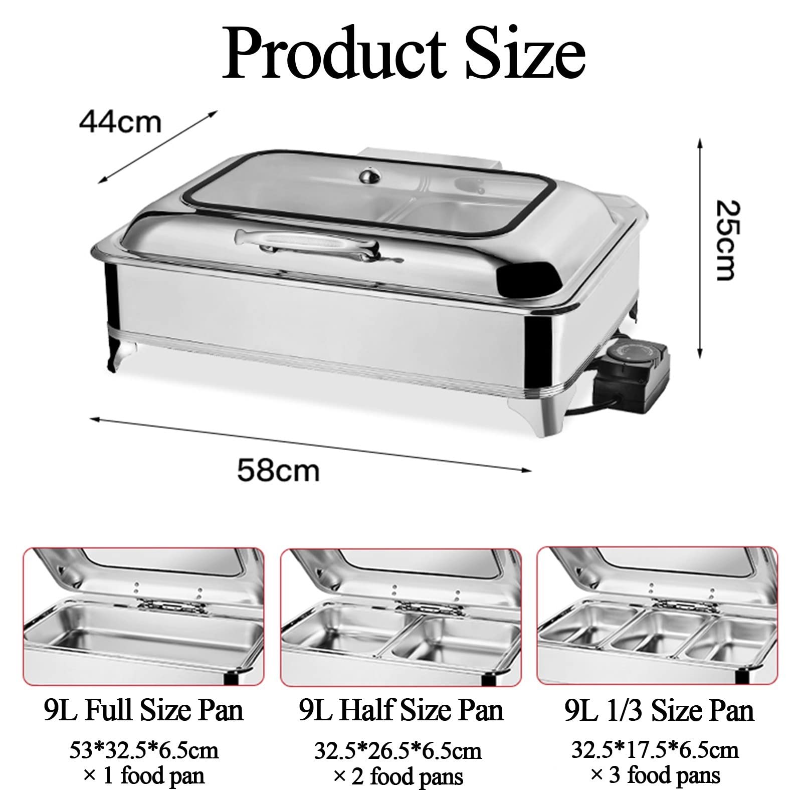 Chafing Dish Buffet Eléctrico, Calentador de Alimentos de Acero Inoxidable con Tapa Transparente, Servidor de Buffet para Boda, Fiesta, Banquete y Catering, GN 1/1, 1/2, 1/3 Opcional, 9L