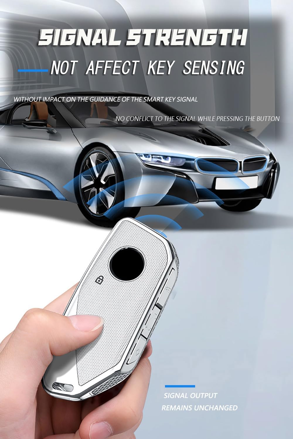 SANRILY PC Plating Smart Key Fob Cover Compatible with BMW X5 X6 X2 i5 2024-up X7 X1 3 Series 7 Series iX i4 i5 i7 2023-up Keyless Key Fob Case Shell with Bling Keychain Silver