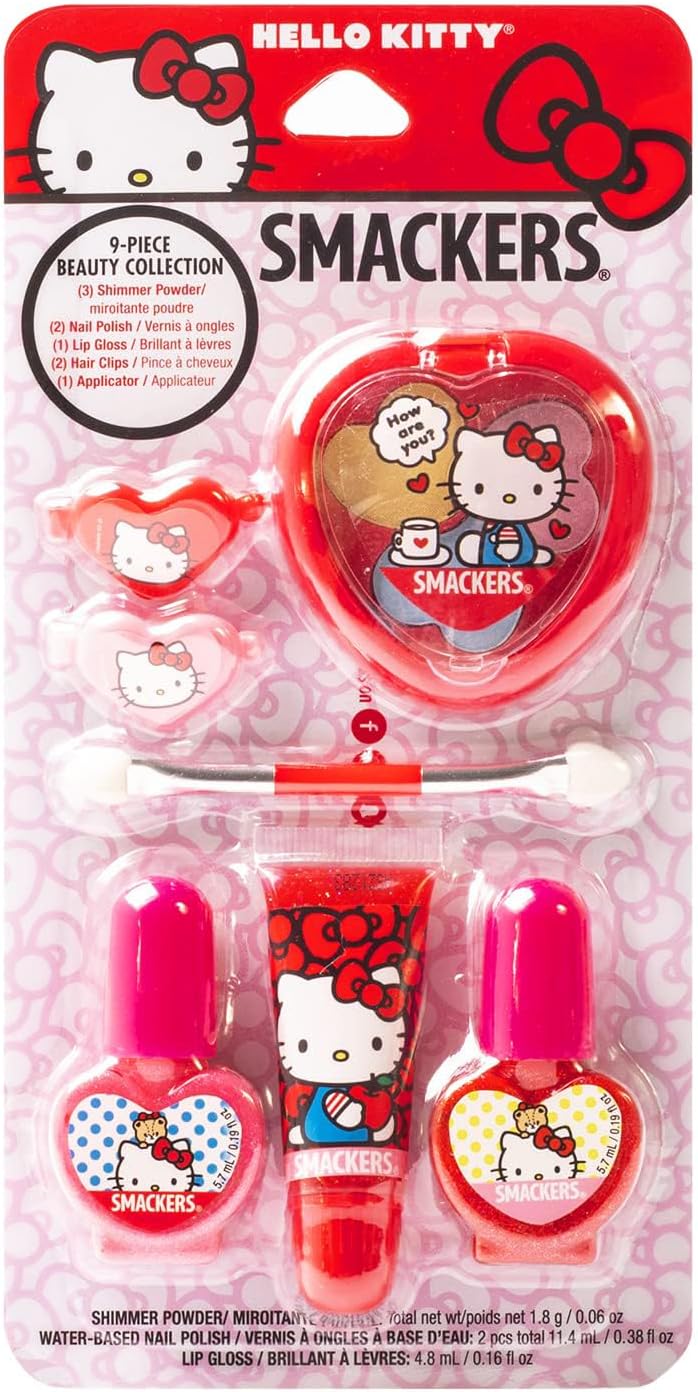 Sanrio Hello Kitty Makeup Set, Kids Color Collection, 3 Moisturizing, Smoothing Soft Shine, Hydrating & Protecting Products, Fun Flavors, Cruelty-Free & Vegan