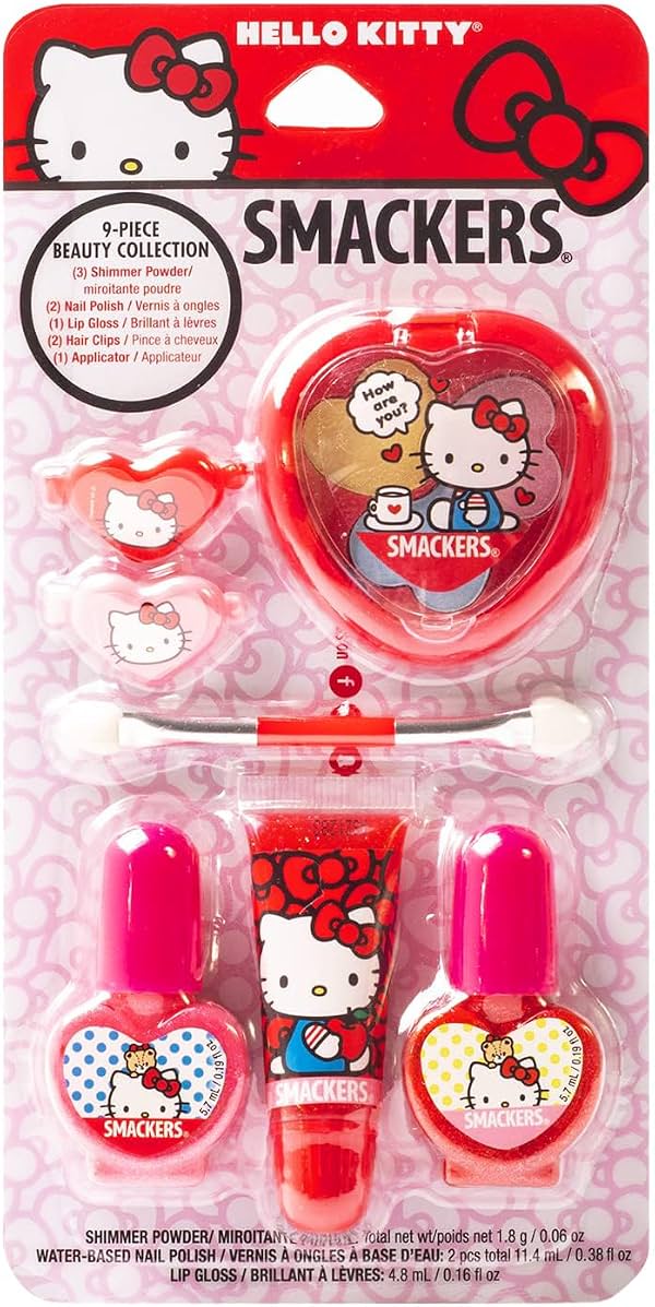 Set de Maquillaje Lip Smacker Sanrio Hello Kitty para Niñas, Colección de Colores, 3 Productos Hidratantes y Protectores con Brillo Suave, Sabores Divertidos, Libre de Crueldad y Vegano