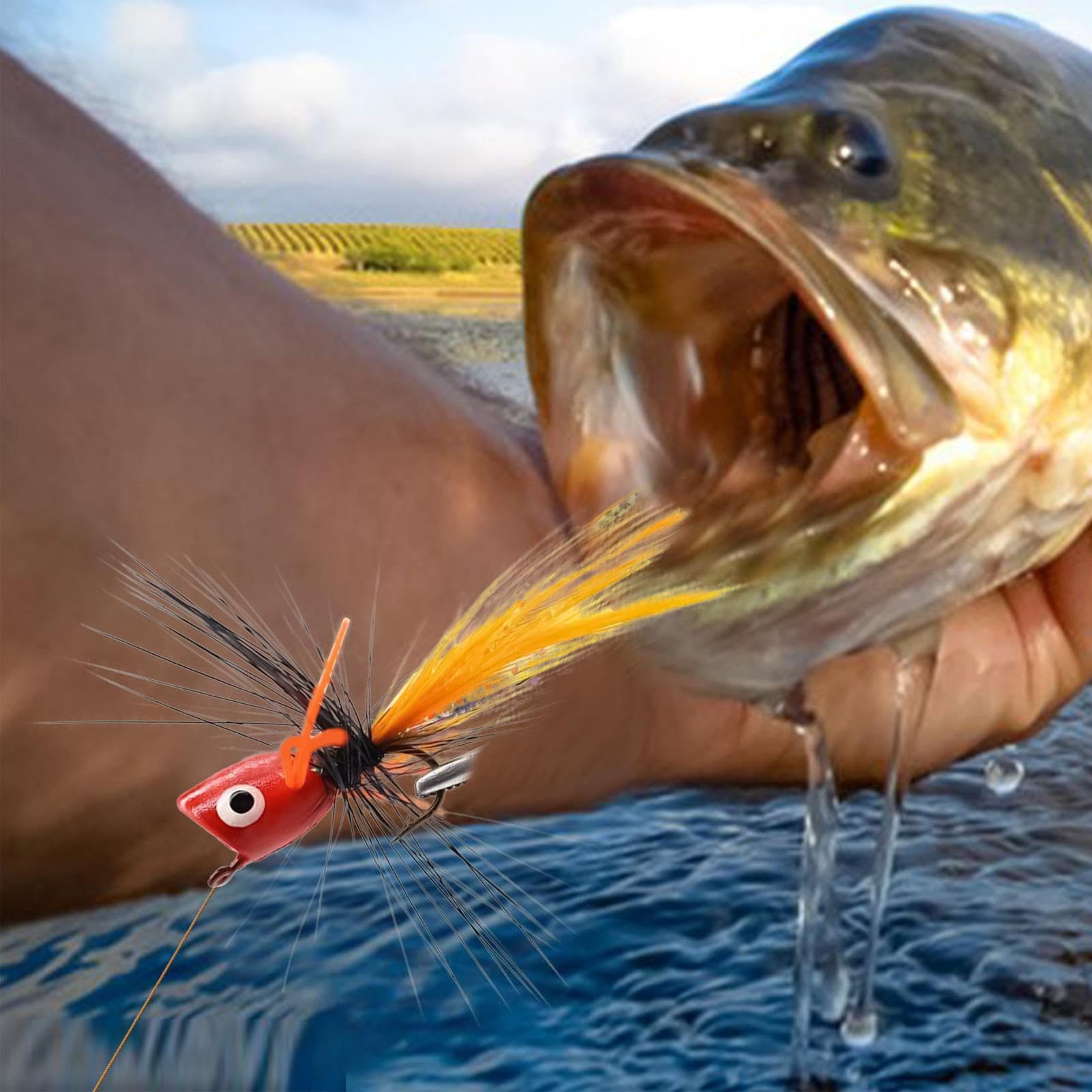 Popper pour Black Bass Pêche à la Mouche | 10 Mouches Poppers Sèches Leurres pour Black Bass,Petits Leurres Hameçons Sèches et Noyés pour Crapets Truites Saumons Achigans Perches Poissons Appâts Pêche