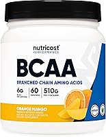 Vista 1 de Nutricost Polvo BCAA (Mango Naranja, 60 Porciones) - Relación Óptima 2:1:1, Sin Gluten, Sin OMG, Vegetariano