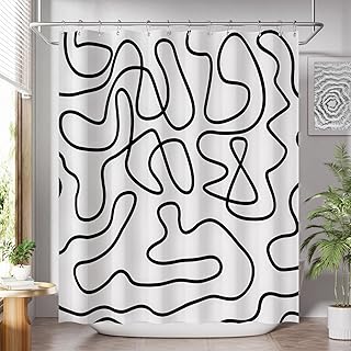 AmazerBath Shower Curtain, Washable Cloth Black and White Shower Curtain...