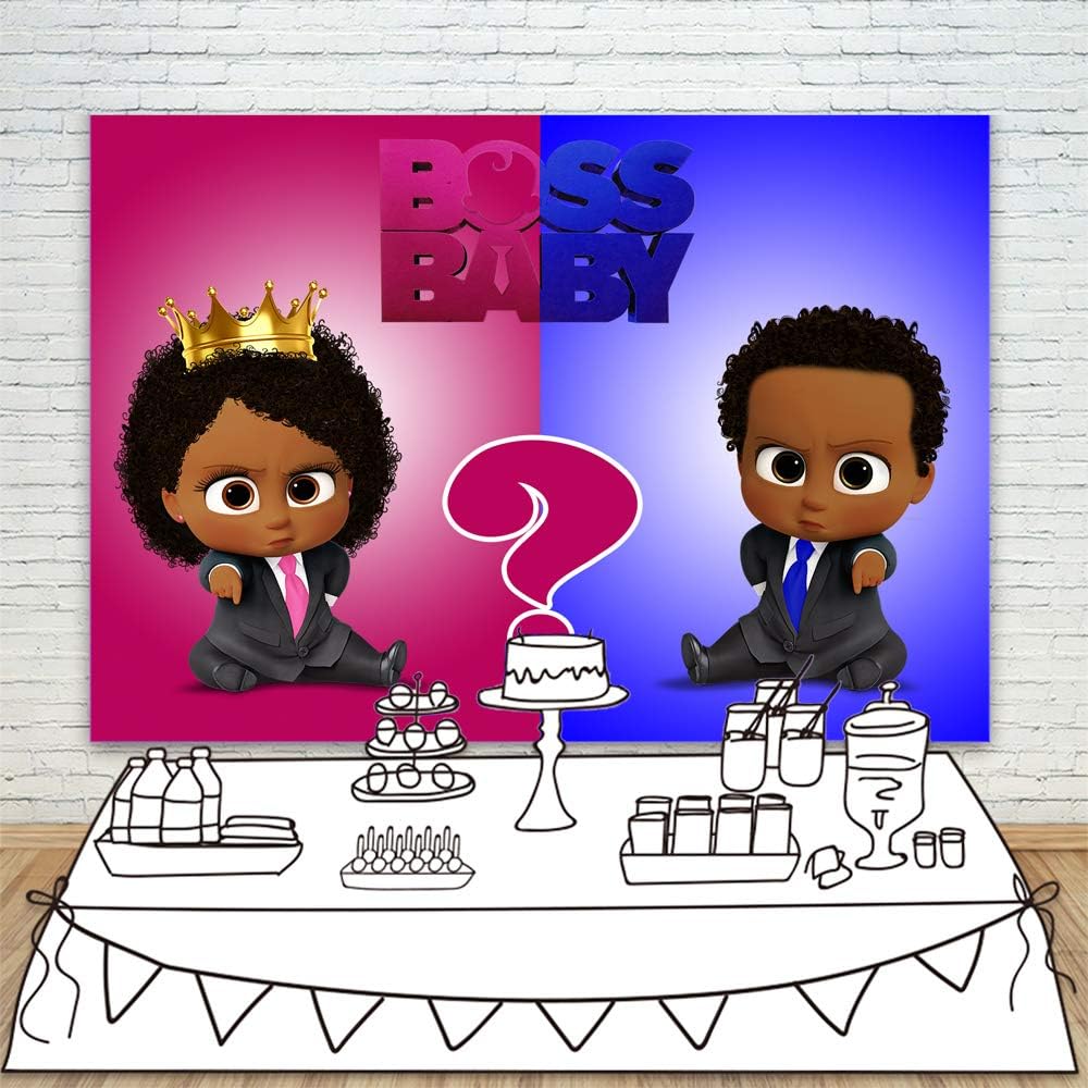 🛒 Flash Sale Gender Reveal Backdrop Pink Gold and Blue 7x5ft Baby Backdrop African American for Baby Shower Boy or Girl Backgrounds Party Curtains Decor Polyester Background with Pocket