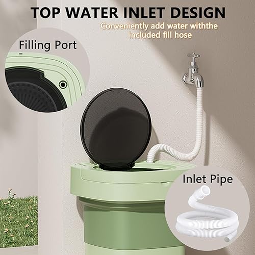 Miniatura 5 de Lavadora portátil plegable de 16 litros con puerto de llenado superior, cesta giratoria, manguera de entrada de agua, tubo de drenaje y estante de