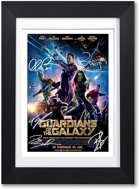 Mounted Gifts Guardians Of The Galaxy Cast Signed Movie Poster Autograph A4 Photo Print Framed Memorabilia Gift 2014 Marvel Film (A4 POSTER ONLY), Black