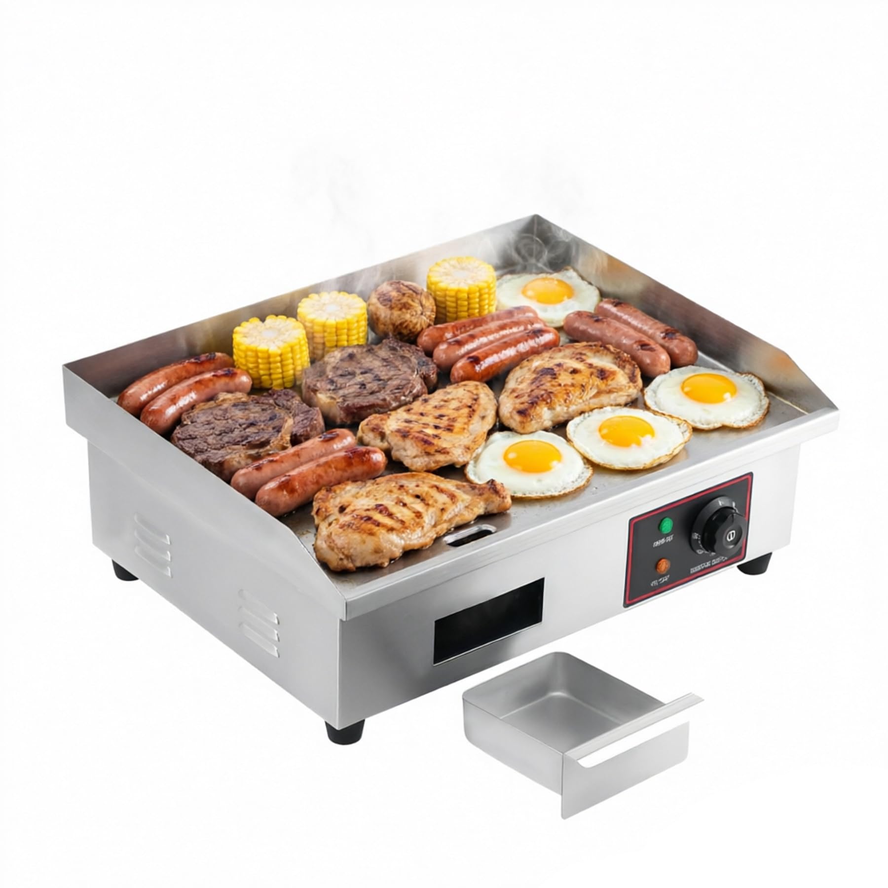 Piastra elettrica professionale 3 KW, griglia da tavolo multifunzione, barbecue interno in acciaio inossidabile e ghisa, 8 mm, per cucina, ristorante e caffè, 55 x 35 cm