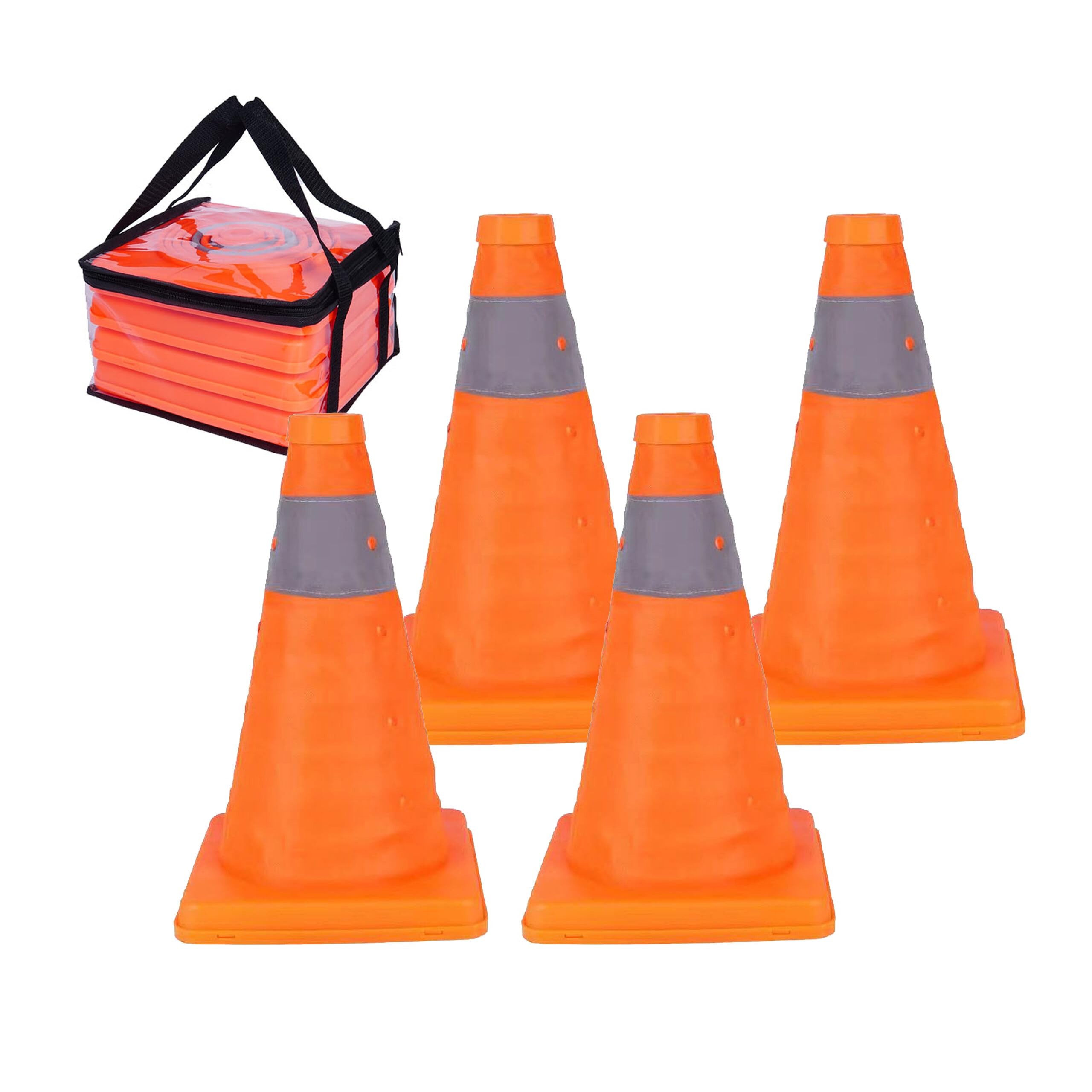 Relaxdays cônes de signalisation, Lot de 4, Pliables, Bandes réfléchissantes, 30 x 19 x 19 cm, Orange/Argent