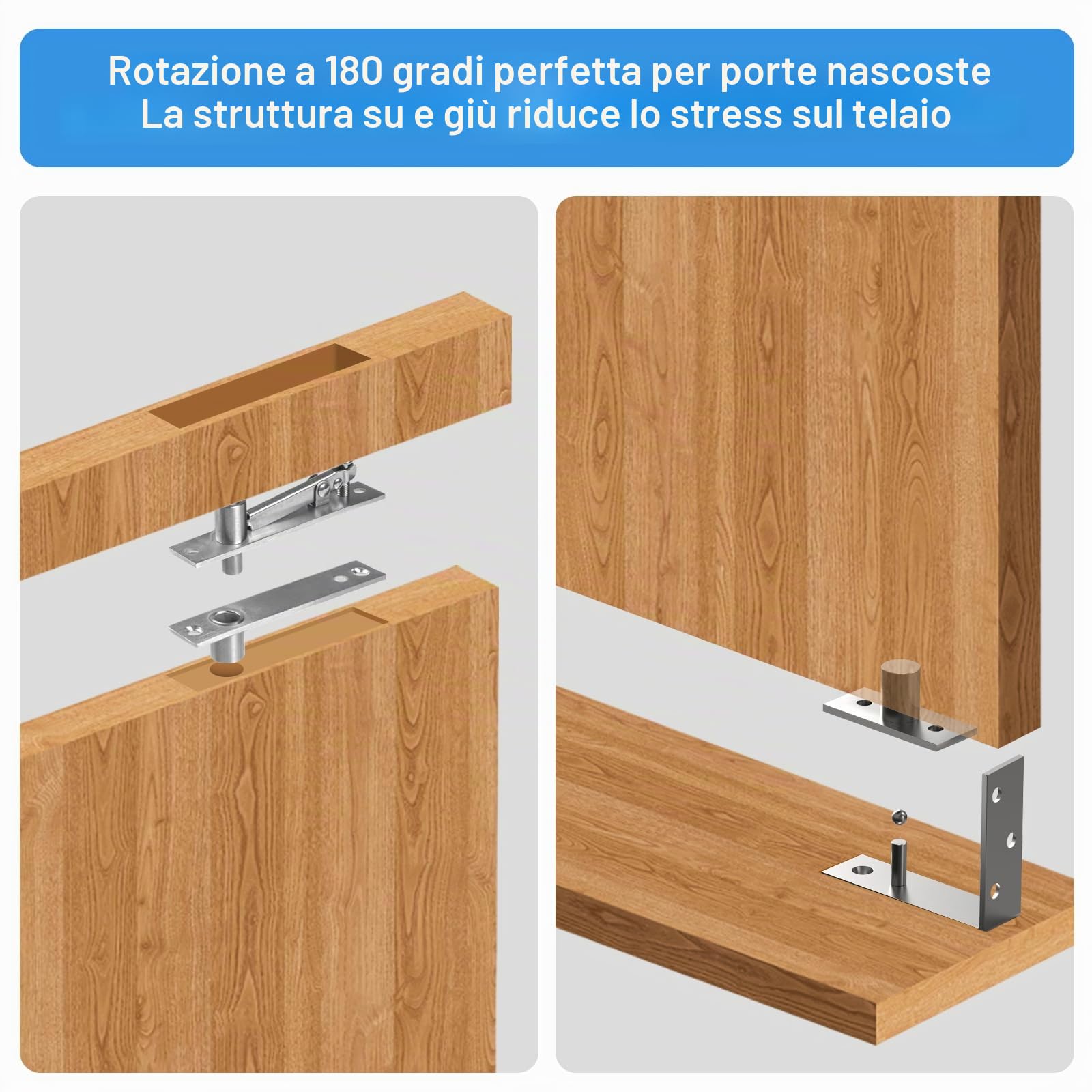 Cerniera girevole, resistente, per porta nascosta, libreria, cerniera per porta segreta in legno, rotazione di 180 gradi, sistema di cerniera invisibile in acciaio inox, a forma di L