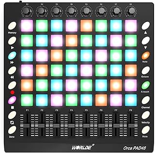 MIDI Controller,KOCAN PAD48 Portable USB MIDI Drum Pad Controller 48 RGB Backlit Pads 8 Knobs 16 Buttons 8 Sliders with USB Cable,midi pad controller