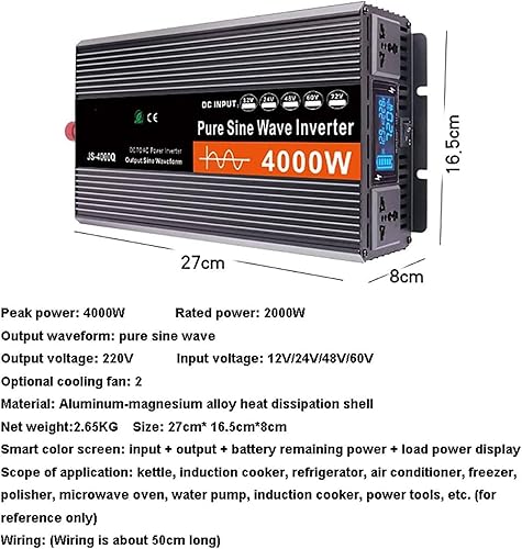 Miniatura 2 de Inversor de onda sinusoidal pura de CC 48 V60 V72 V a CA 110 V con pantalla LCD, inversor de corriente de coche con control remoto inalámbrico para