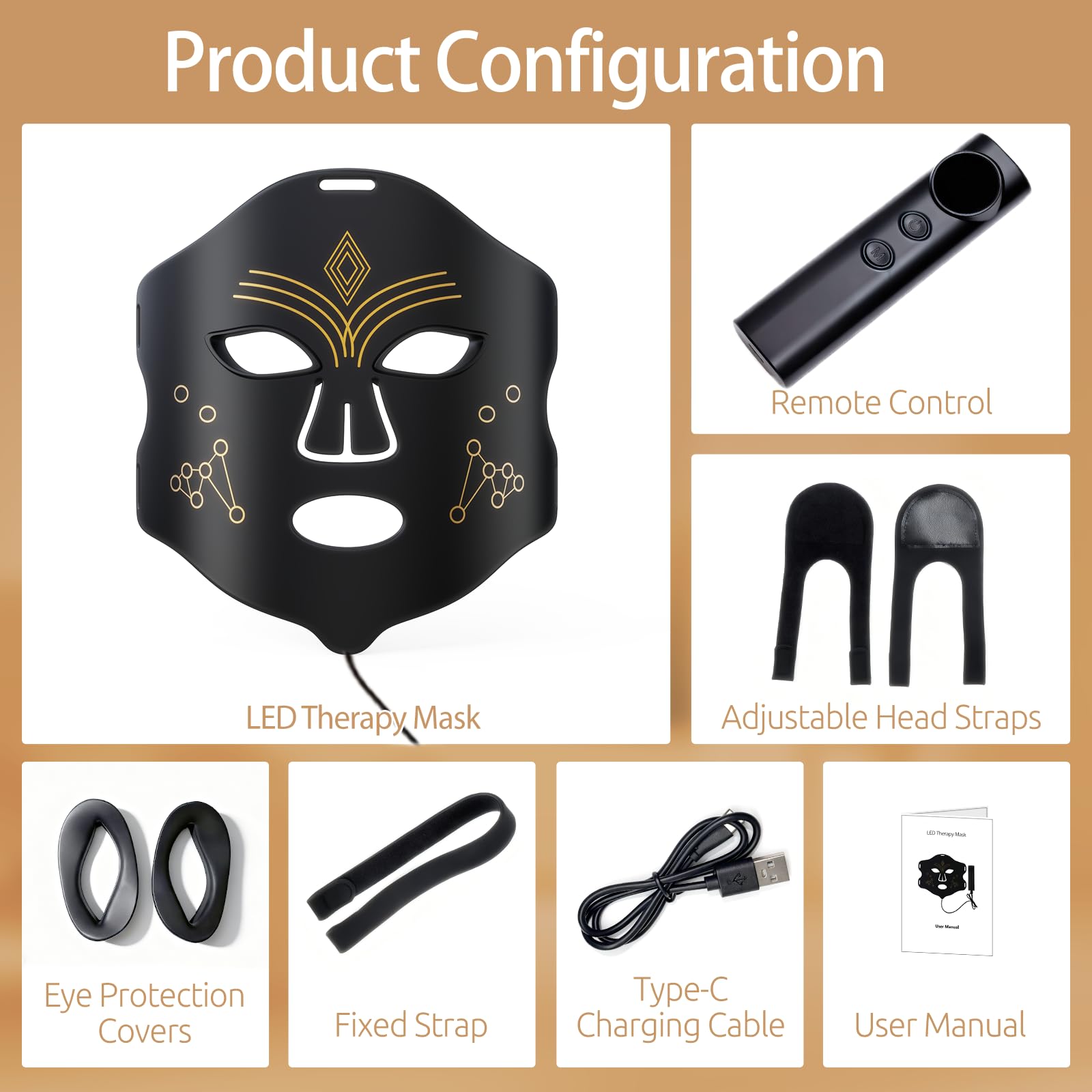 Red Light Therapy for Face, LED Face Mask Light Therapy, 4 Light Modes with NIR, Red & Blue LED Light Therapy USB-C, Remote Control Portable LED Mask for Home & Travel (Black)